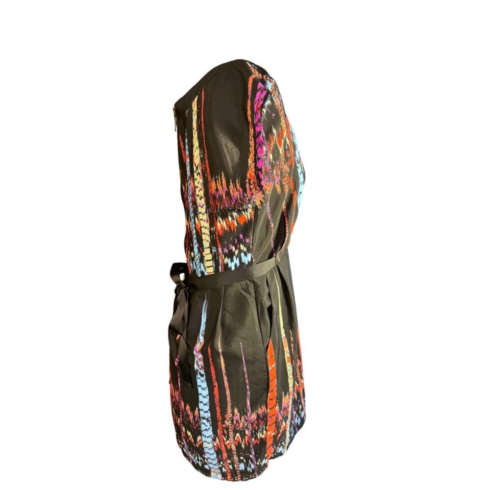 Be Bop Womens Sleeveless Black Multicolor Dress With Back Zipper & Tie Belt - Picture 5 of 10